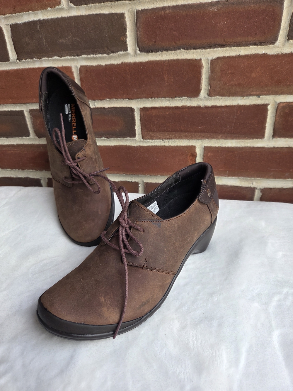 Merrell Veranda Lace Brown Leather Wedge Shoes Women’s Size 8